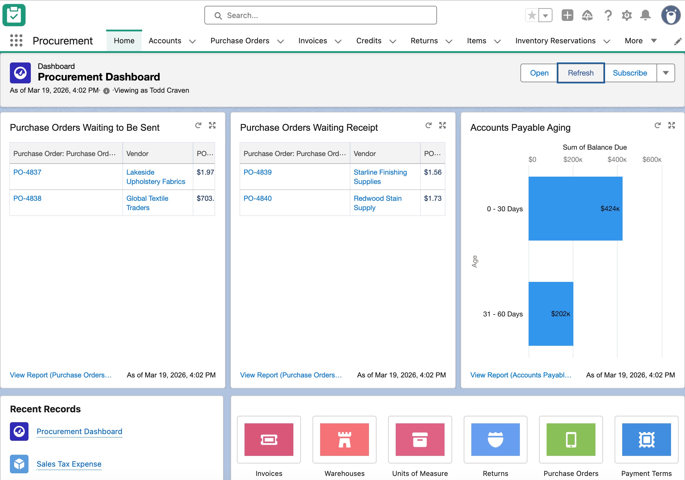 Procurement module screenshot