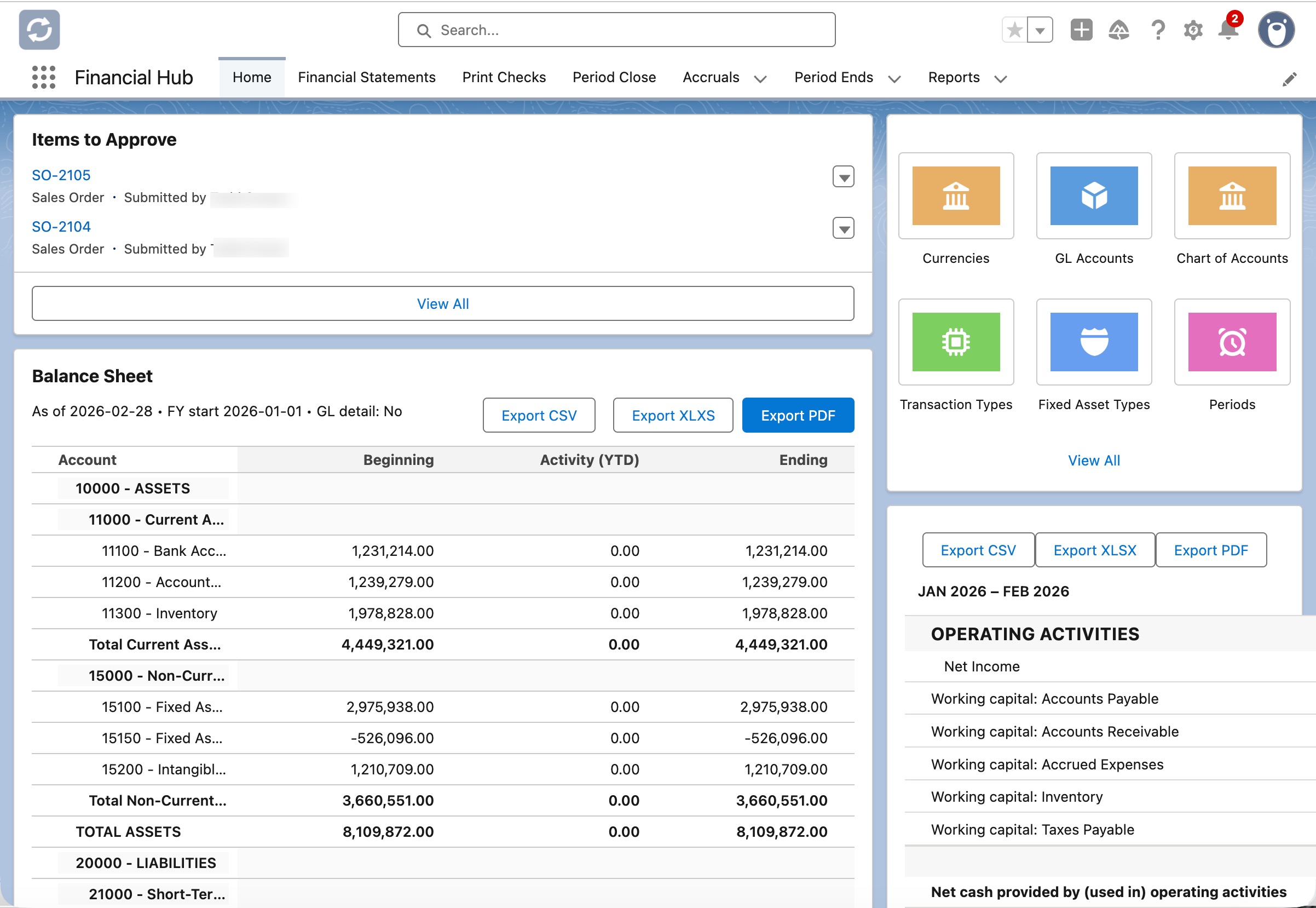 Financial Hub module screenshot